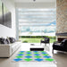 Square Patterned Pale Green Novelty Rug in a Living Room, pat245