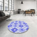 Round Patterned Light Slate Blue Rug in a Office, pat246blu