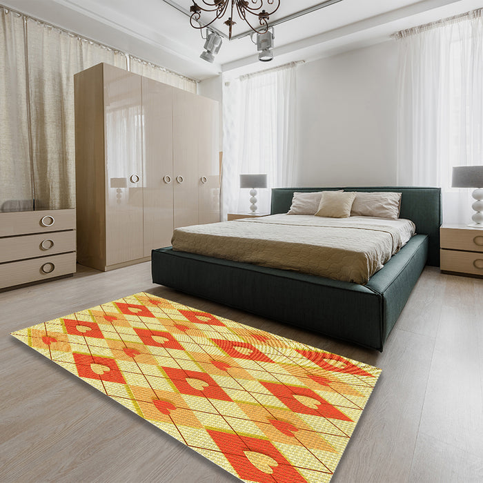 Patterned Orange Red Orange Rug in a Bedroom, pat246yw