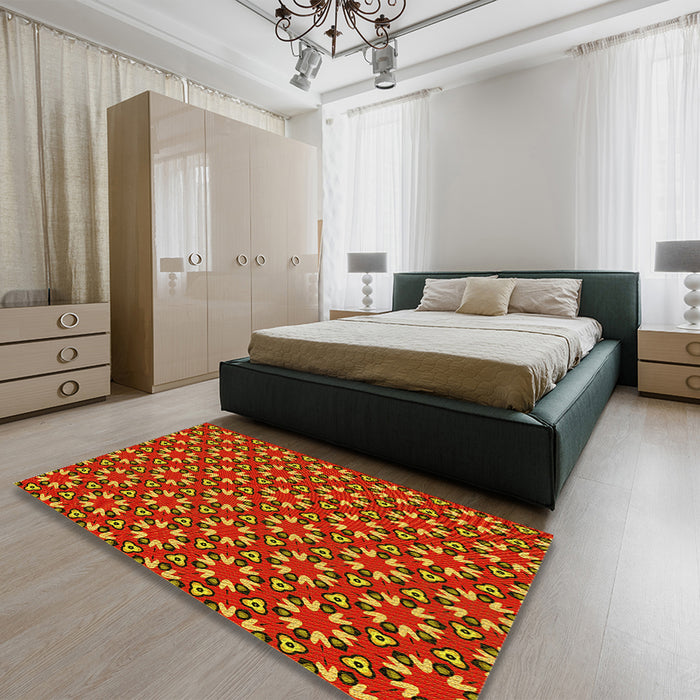 Patterned Dark Golden Brown Rug in a Bedroom, pat2460yw