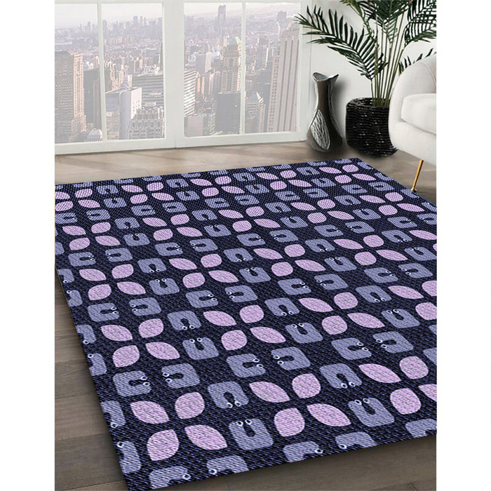 Patterned Night Blue Rug in Family Room, pat2461blu