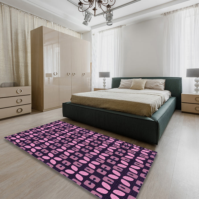 Round Machine Washable Transitional Dark Hot Pink Rug in a Office, wshpat2461pur