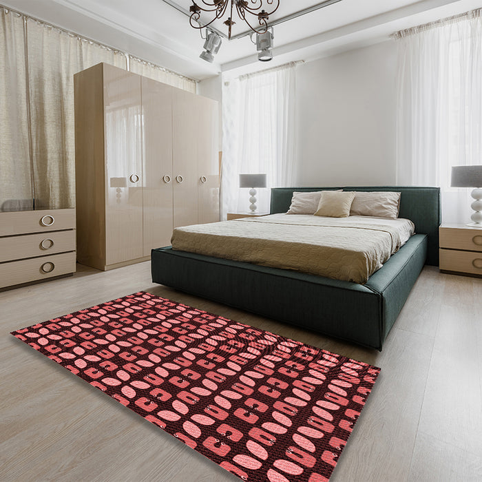 Round Machine Washable Transitional Red Rug in a Office, wshpat2461rd