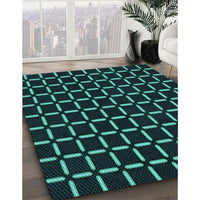 Patterned Dark Cyan Green Rug, pat2463lblu