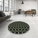 Round Machine Washable Transitional Black Rug in a Office, wshpat2463