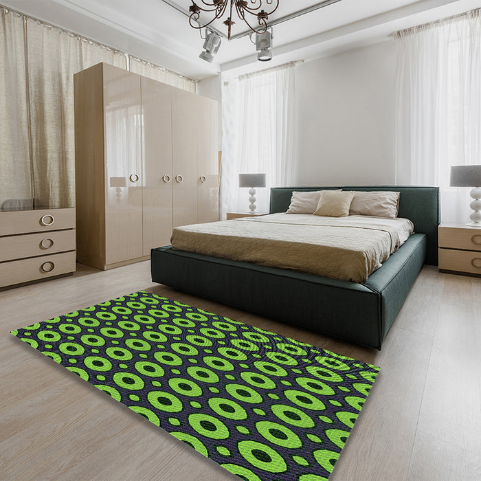 Patterned Dark Slate Grey Green Rug in a Bedroom, pat2464grn