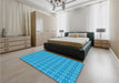 Patterned Bright Turquoise Blue Rug in a Bedroom, pat2466lblu