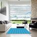 Machine Washable Transitional Bright Turquoise Blue Rug in a Kitchen, wshpat2466lblu