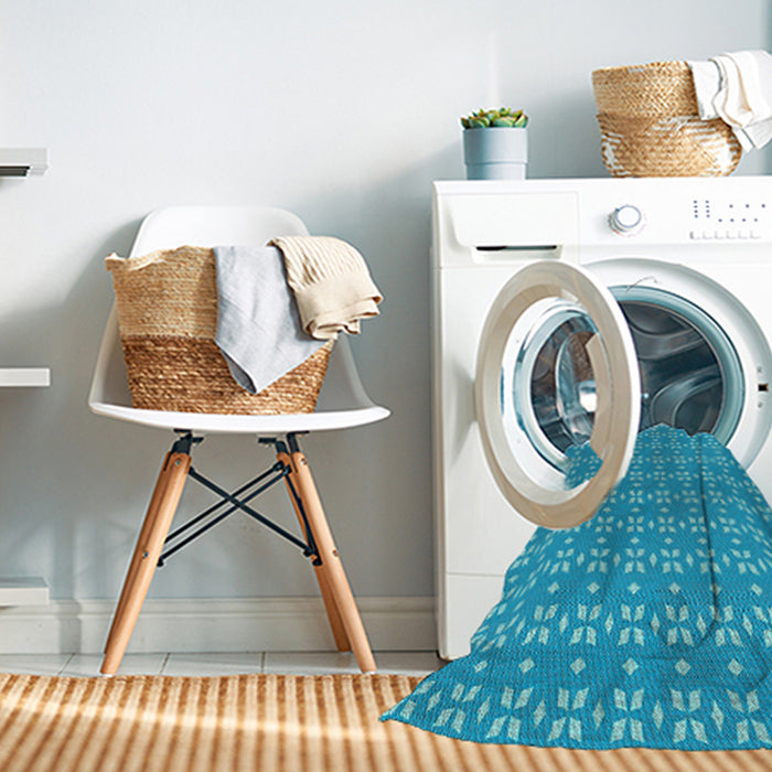 Machine Washable Transitional Bright Turquoise Blue Rug in a Washing Machine, wshpat2466