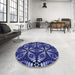 Round Patterned Light Slate Blue Rug in a Office, pat2468blu