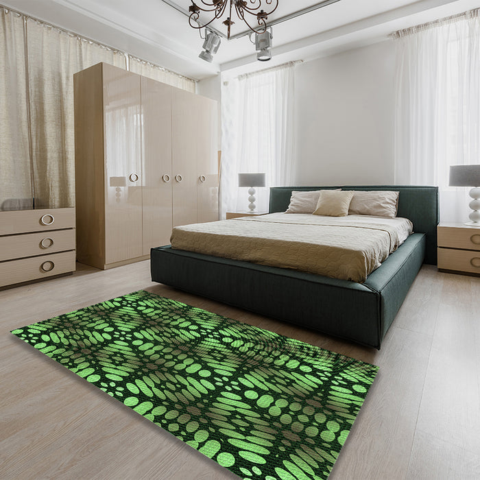 Round Machine Washable Transitional Dark Forest Green Rug in a Office, wshpat2468grn