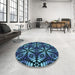 Round Patterned Blue Rug in a Office, pat2468lblu