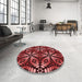 Round Patterned Maroon Red Rug in a Office, pat2468rd