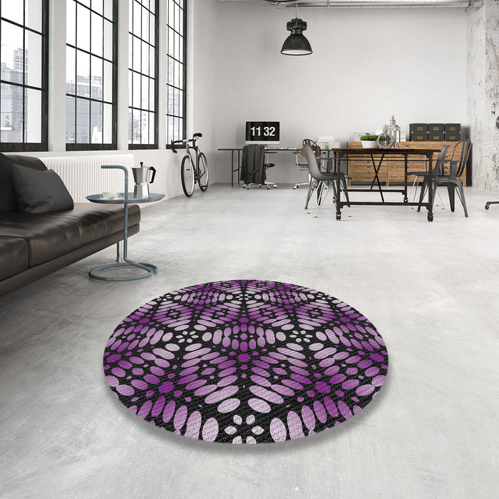 Round Machine Washable Transitional Purple Rug in a Office, wshpat2468