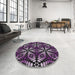 Round Machine Washable Transitional Purple Rug in a Office, wshpat2468