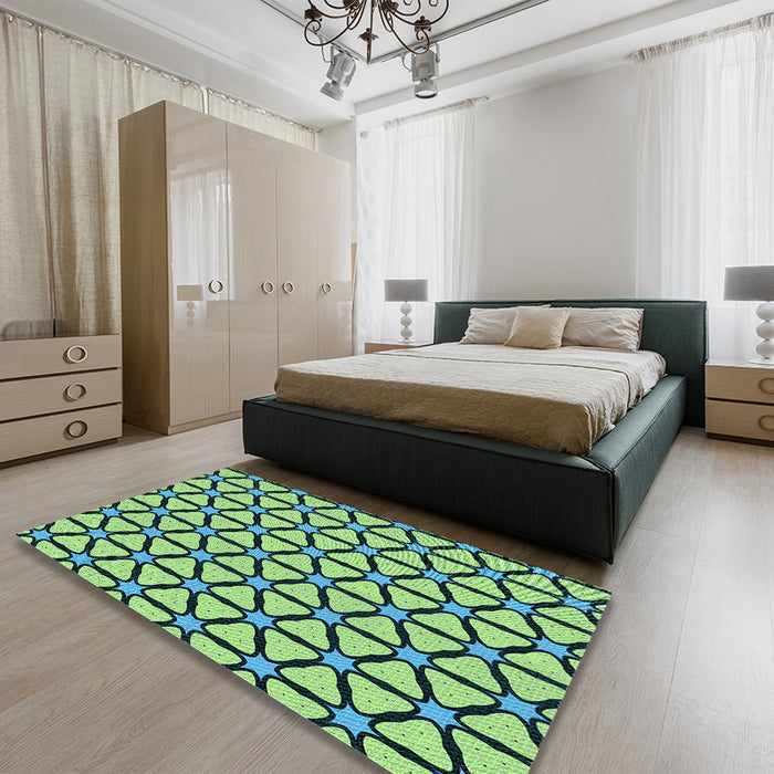 Patterned Medium Teal Green Rug in a Bedroom, pat2469lblu