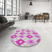 Round Machine Washable Transitional Neon Pink Rug in a Office, wshpat246