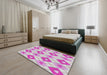 Machine Washable Transitional Neon Pink Rug in a Bedroom, wshpat246