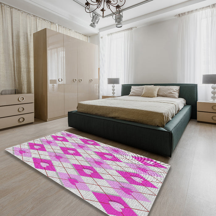 Patterned Neon Pink Novelty Rug in a Bedroom, pat246
