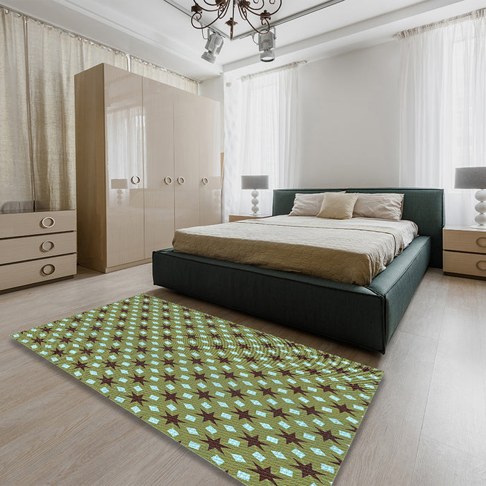 Patterned Oak Brown Rug in a Bedroom, pat2470lblu
