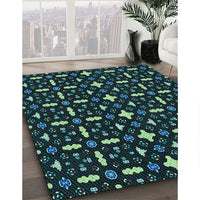 Patterned Black Rug, pat2471lblu