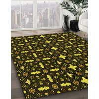 Patterned Dark Yellow Green Rug, pat2471yw