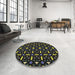Round Machine Washable Transitional Black Rug in a Office, wshpat2471