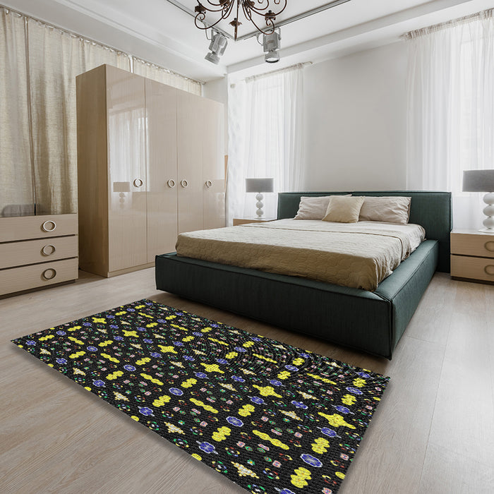 Patterned Black Novelty Rug in a Bedroom, pat2471