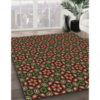 Patterned Dark Scarlet Red Rug, pat2472brn