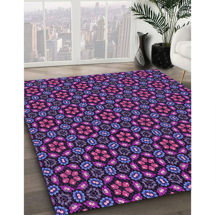 Patterned Purple Rug in Family Room, pat2472pur