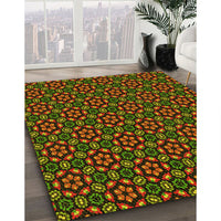 Patterned Dark Yellow Green Rug, pat2472yw