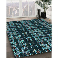 Patterned Deep-Sea Green Rug, pat2473lblu