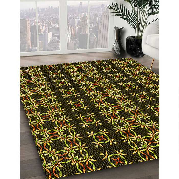 Machine Washable Transitional Black Brown Rug in a Family Room, wshpat2473yw