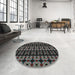 Round Machine Washable Transitional Black Rug in a Office, wshpat2473
