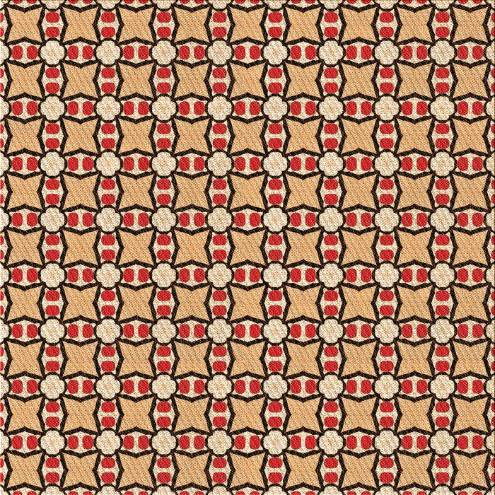 Round Patterned Saffron Red Rug, pat2474org