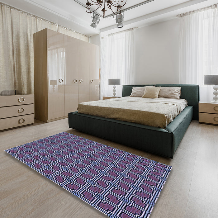 Patterned Purple Rug in a Bedroom, pat2476blu