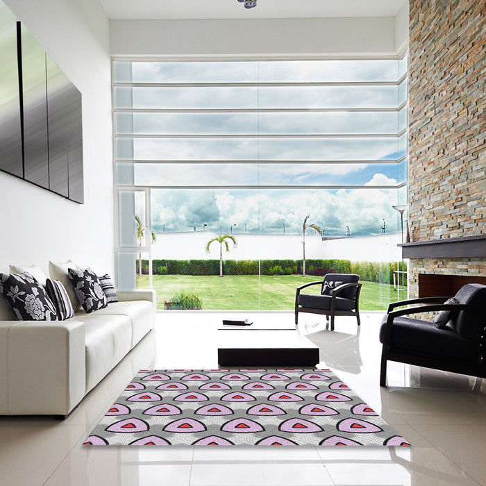 Square Patterned Pink Novelty Rug in a Living Room, pat2477