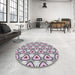 Round Machine Washable Transitional Periwinkle Pink Rug in a Office, wshpat2477