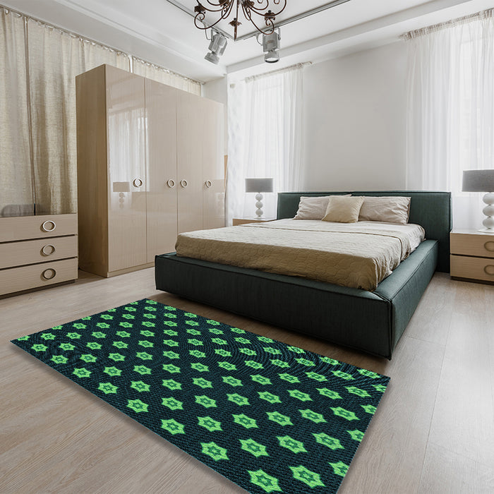 Patterned Black Rug in a Bedroom, pat2478lblu