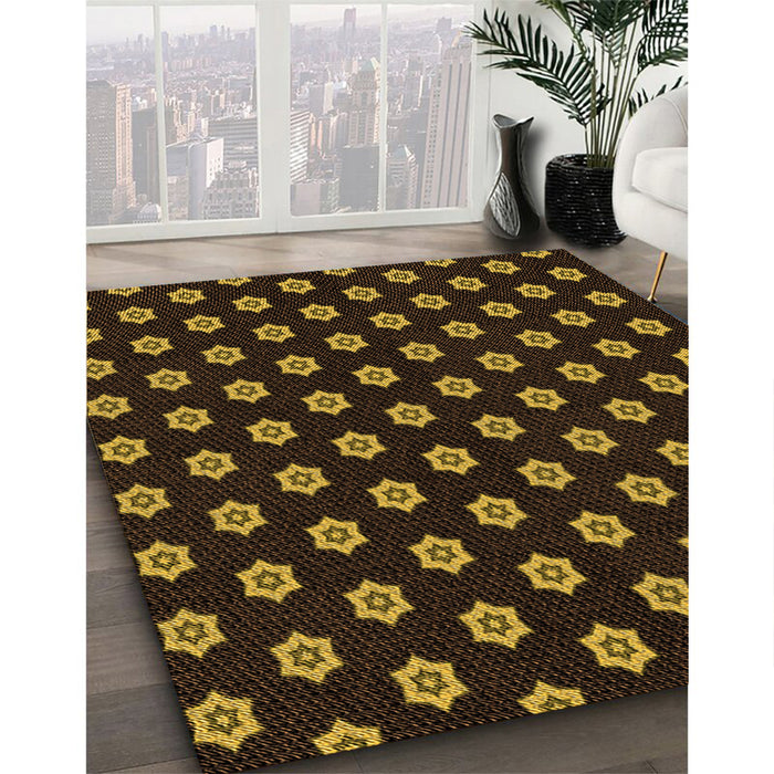 Patterned Black Brown Rug in Family Room, pat2478org