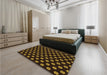 Patterned Black Brown Rug in a Bedroom, pat2478org