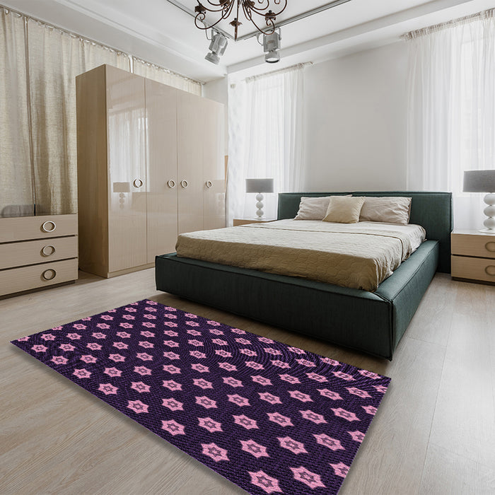 Round Machine Washable Transitional Orchid Purple Rug in a Office, wshpat2478pur