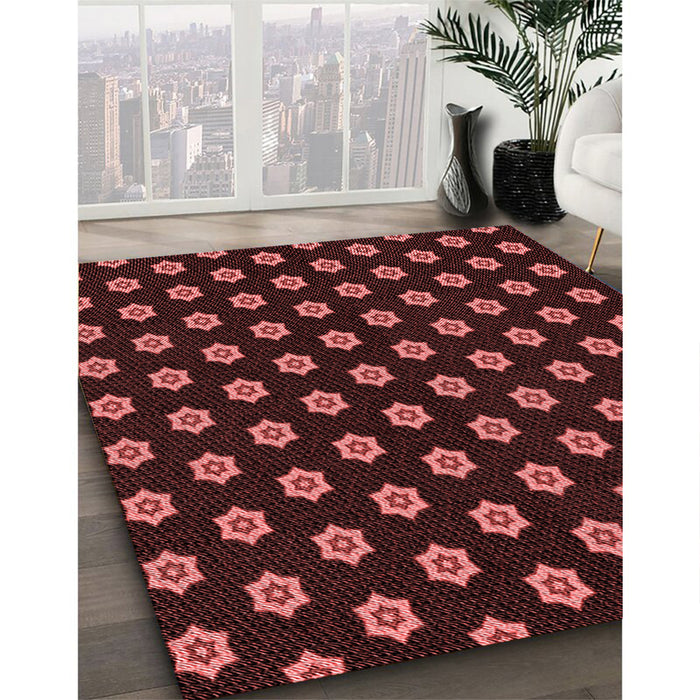 Patterned Dark Scarlet Red Rug in Family Room, pat2478rd