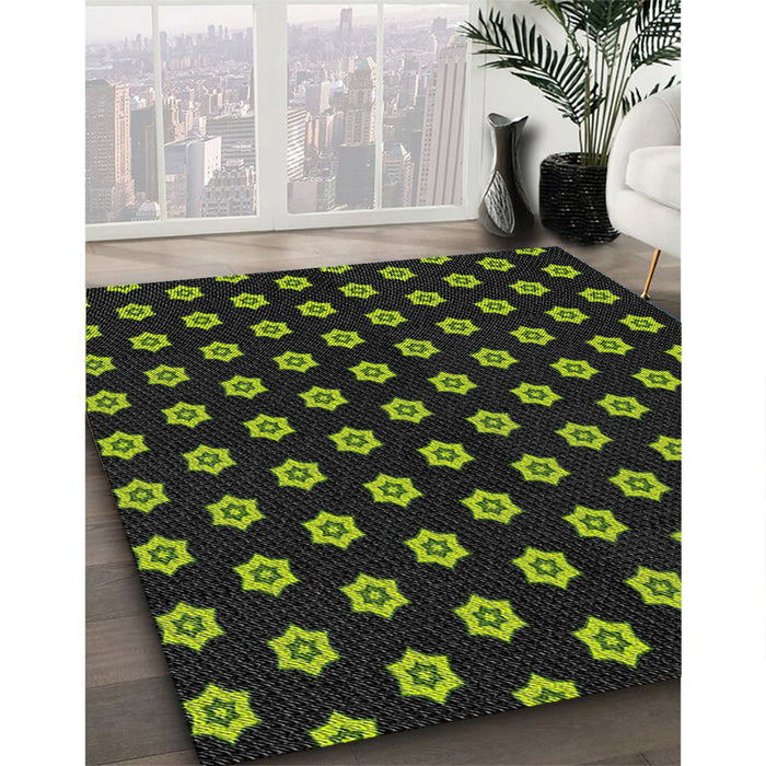 Patterned Black Novelty Rug in Family Room, pat2478
