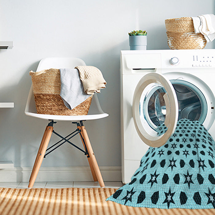 Machine Washable Transitional Dark Cyan Green Rug in a Washing Machine, wshpat2479lblu