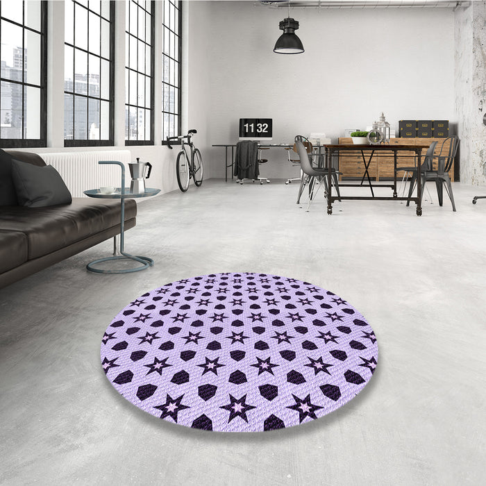 Round Patterned Pale Lilac Purple Rug in a Office, pat2479pur