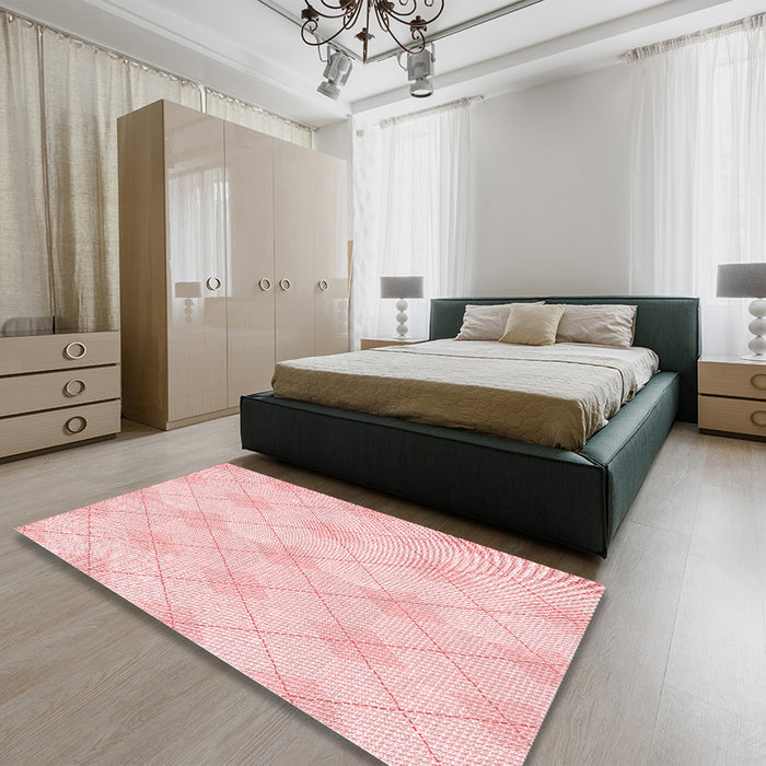 Patterned Light Coral Pink Rug in a Bedroom, pat248rd