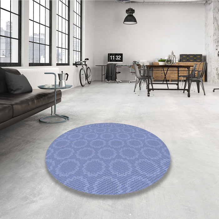 Round Patterned Denim Blue Rug in a Office, pat2480blu