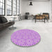 Round Machine Washable Transitional Blossom Pink Rug in a Office, wshpat2481