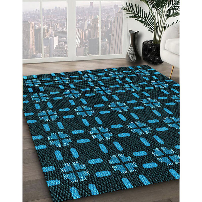 Machine Washable Transitional Black Rug in a Family Room, wshpat2482lblu